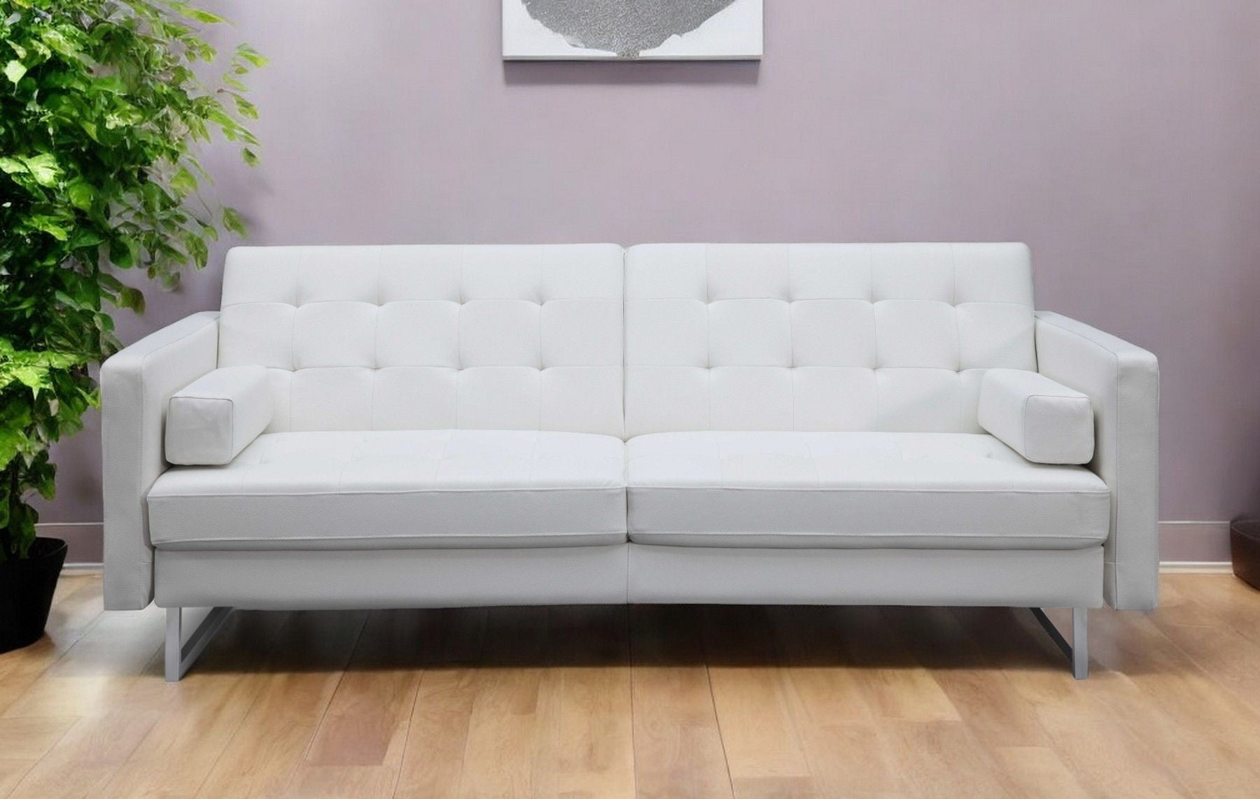 Faux Leather Sofa With Silver Legs - White