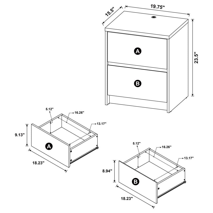Westpark - 2-Drawer Nightstand LED Lights And USB