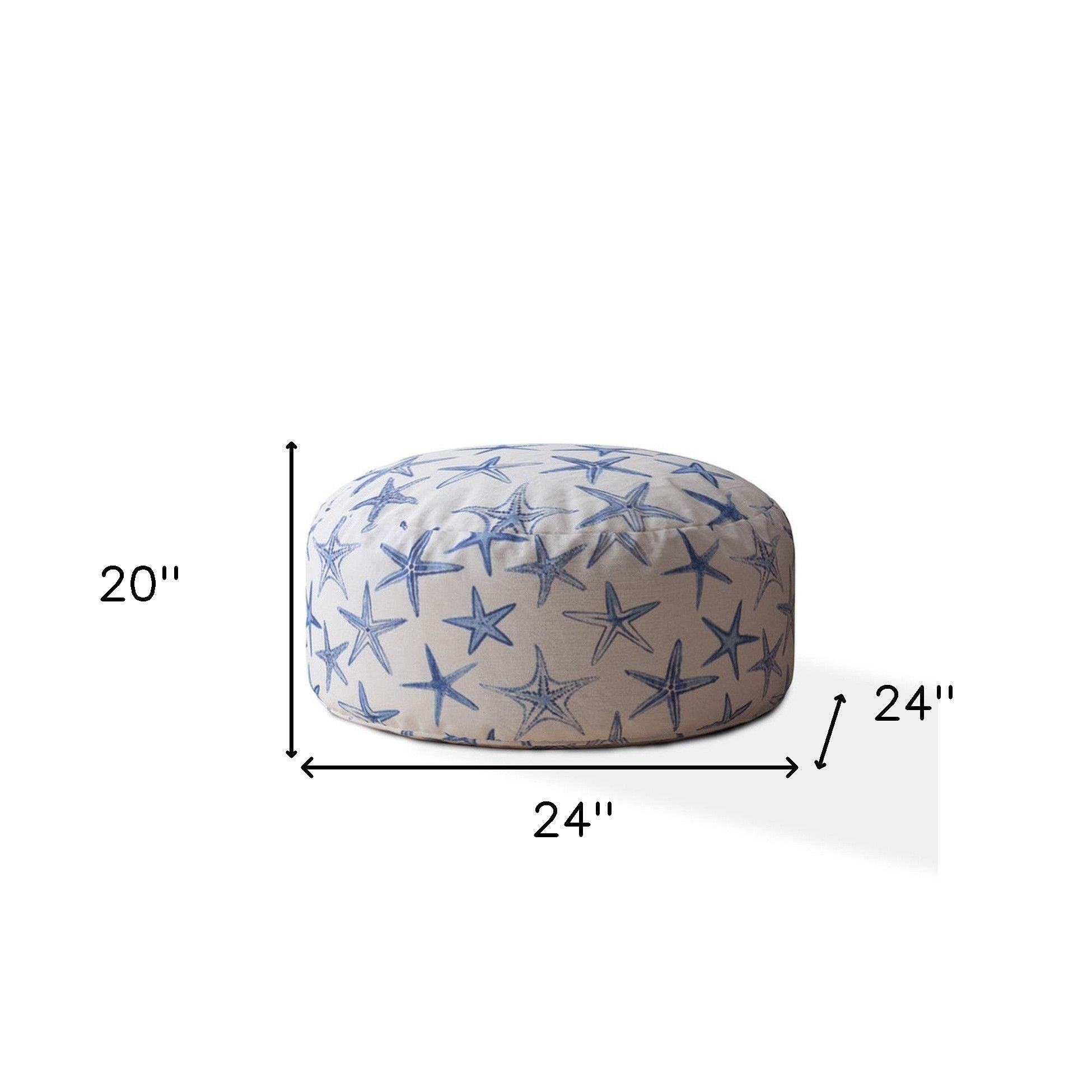 Canvas Round Abstract Pouf Cover - Blue / White