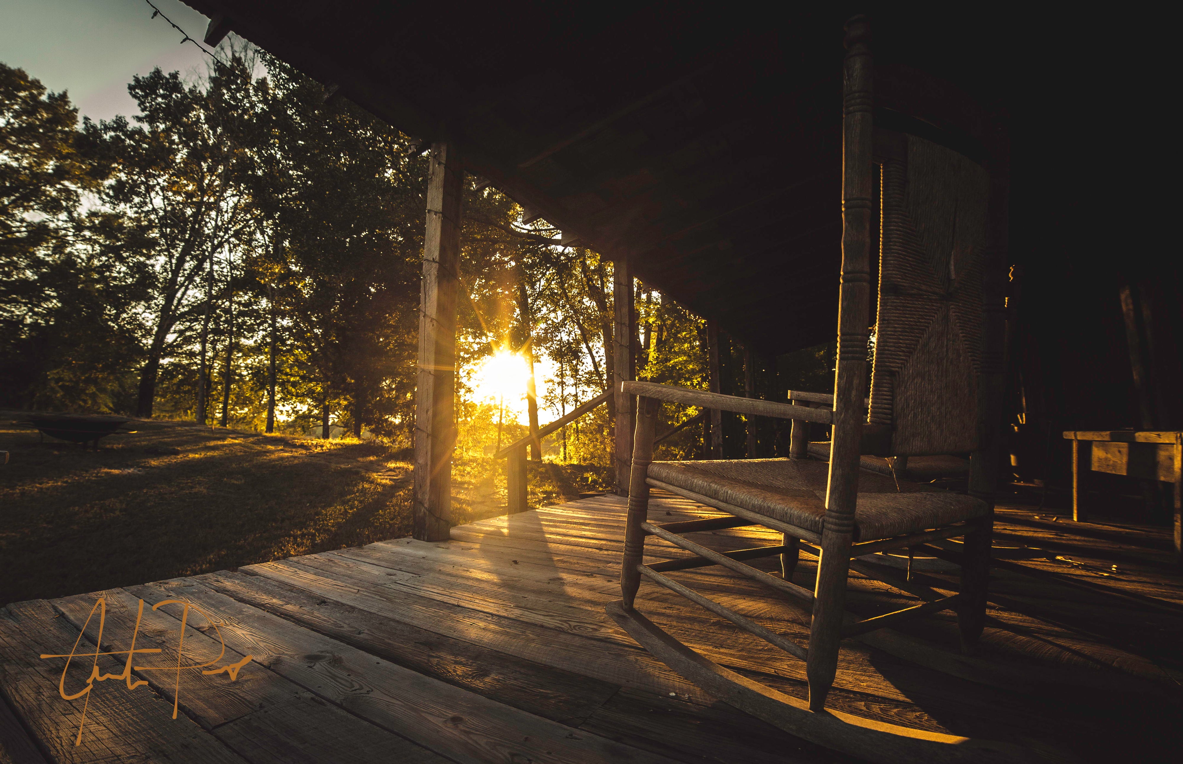 Framed Small - On The Porch By Justin Pius - Dark Brown