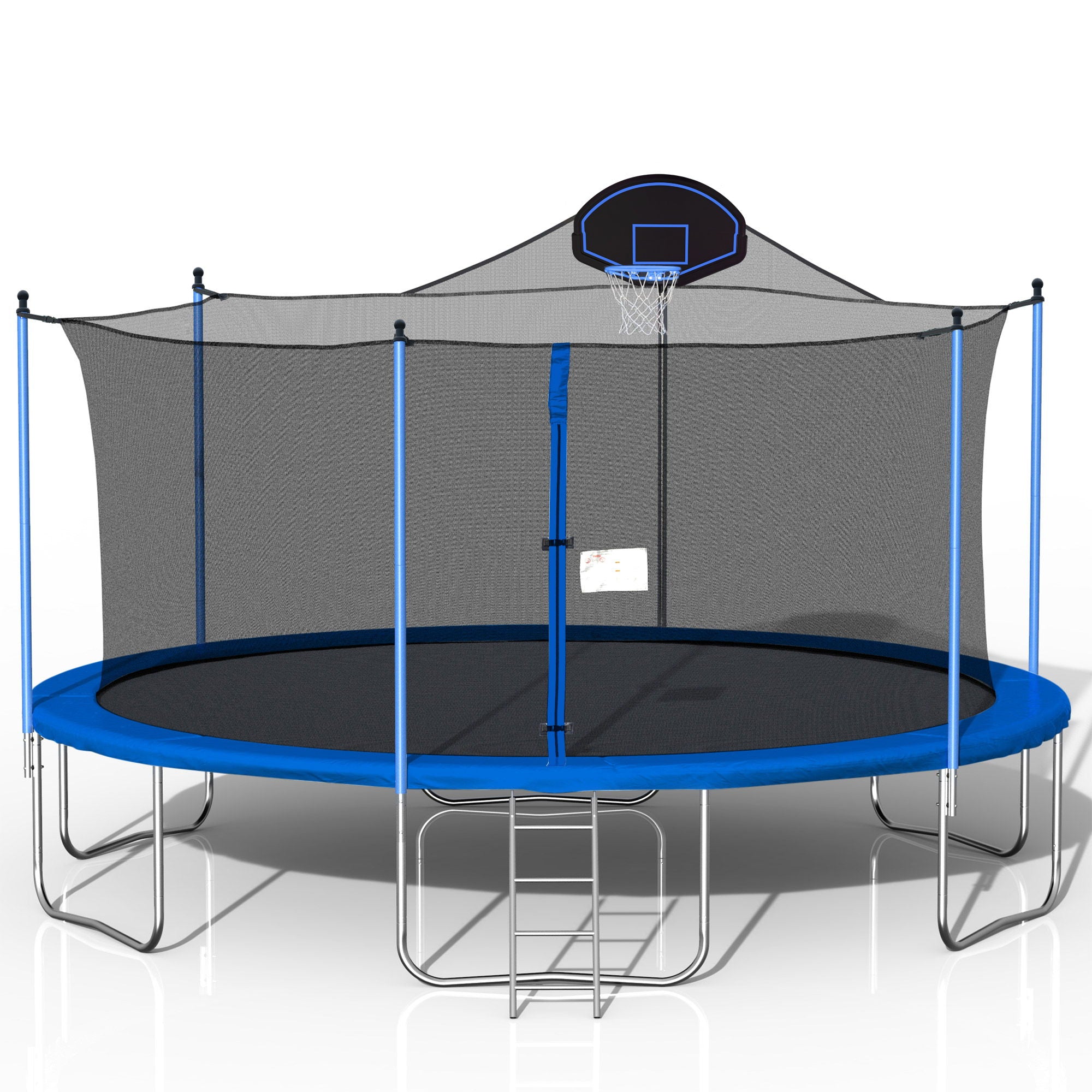 16Ft Trampoline For Adults & Kids With Basketball Hoop, Double-Sided Cover, Outdoor Trampolines With Ladder And Safety Enclosure Net For Kids And Adults - Blue