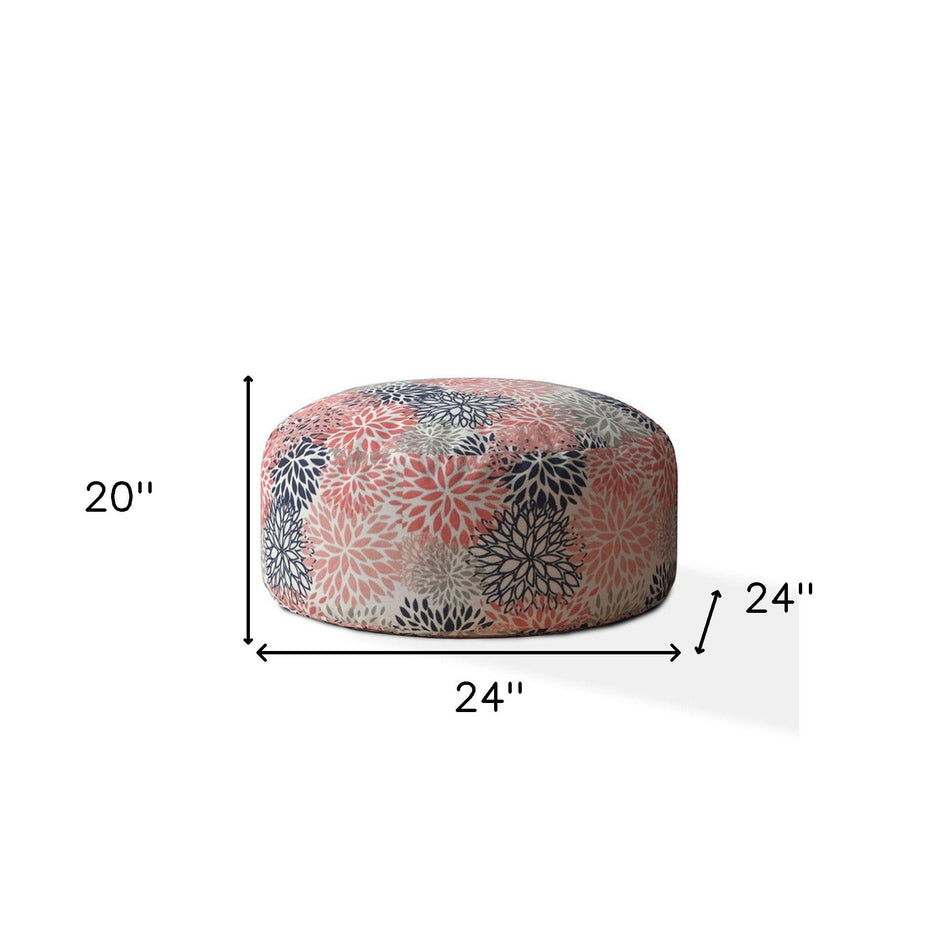 Polyester Round Floral Pouf Cover - Coral