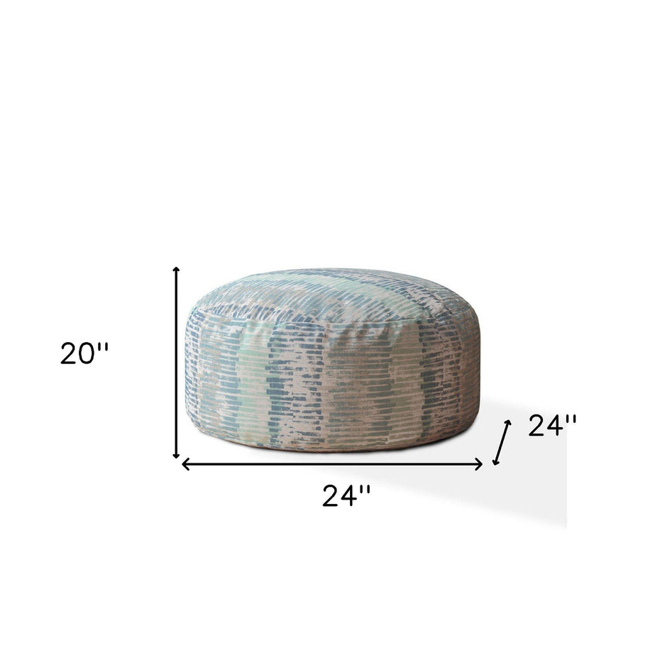 Canvas Round Abstract Pouf Cover - Blue / Gray