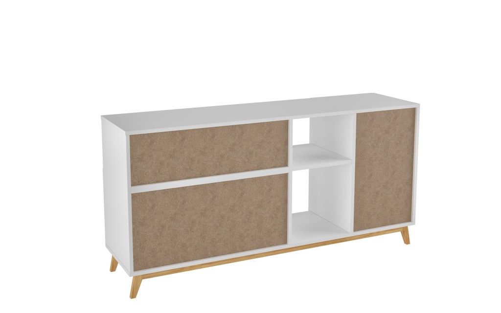 Modern Asymmetrical TV Stand - White / Natural