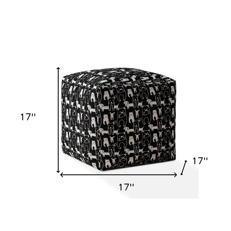 Cotton Dog Pouf Cover - Black / White