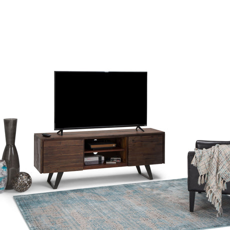 Lowry - TV Media Stand - Distressed Charcoal Brown by Simpli-Home | Bel Furniture