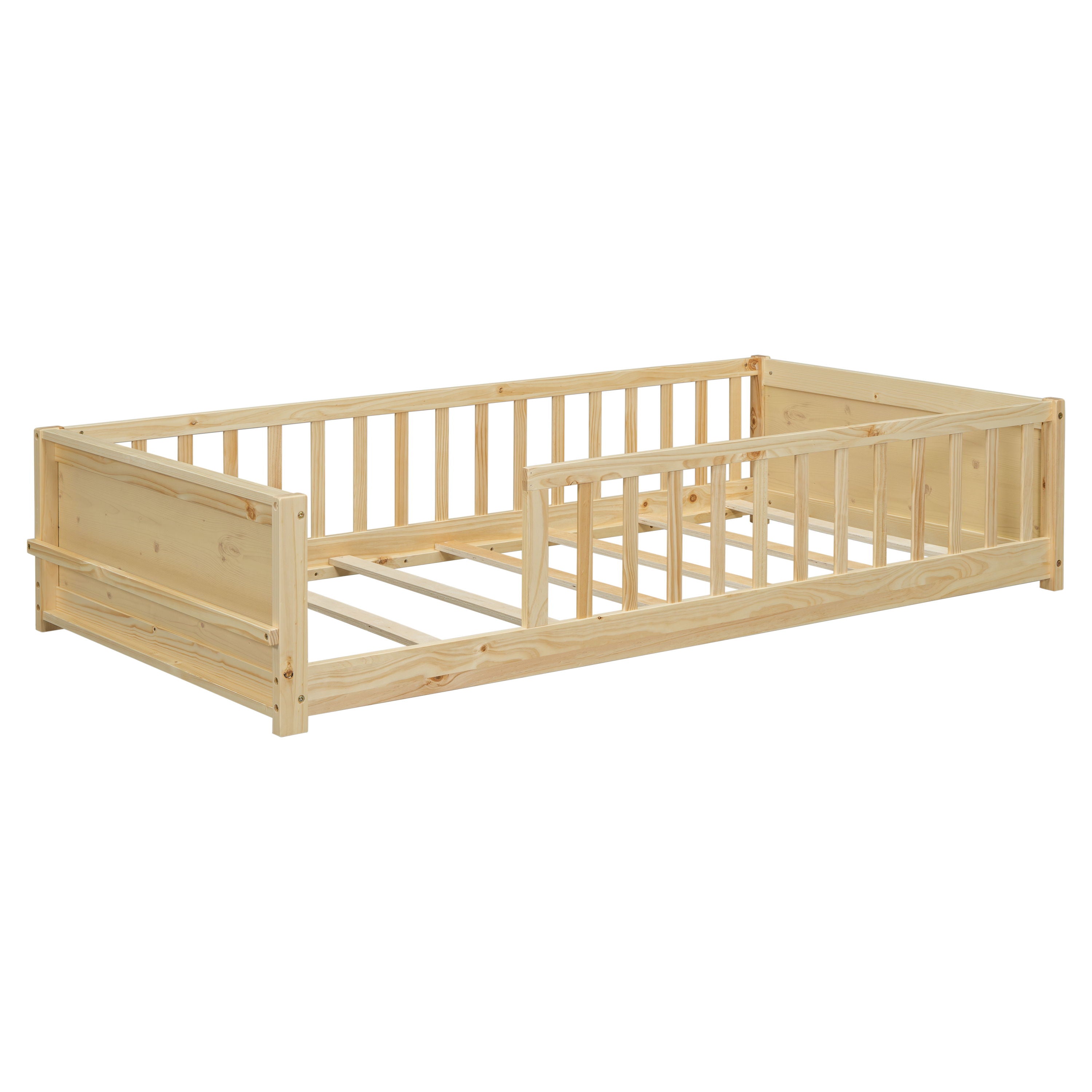 Floor Platform Bed With Built-In Book Storage Rack