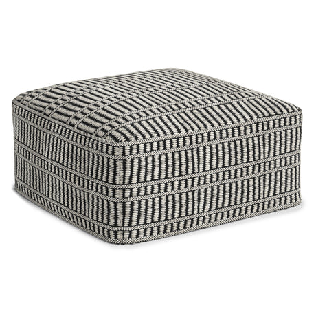 Safford - Square Woven Outdoor / Indoor Pouf - Black / White by Simpli-Home | Bel Furniture
