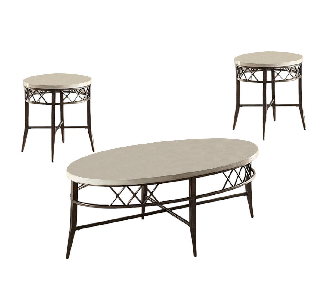 Three Piece Marble Coffee And End Table Set - Black / Faux