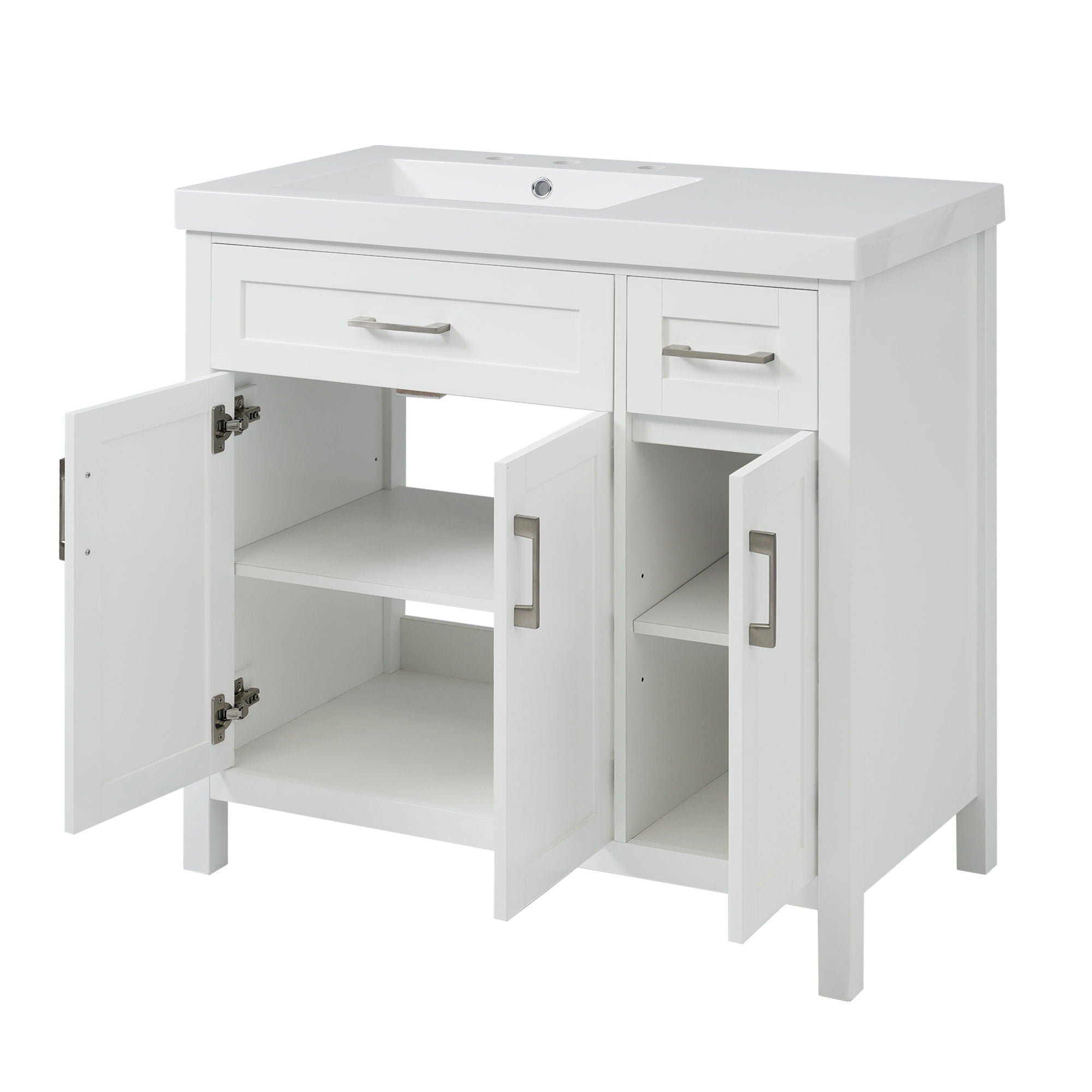 Bathroom Vanity Cabinet With Resin Integrated Sink - 2 Drawers, 3 Doors