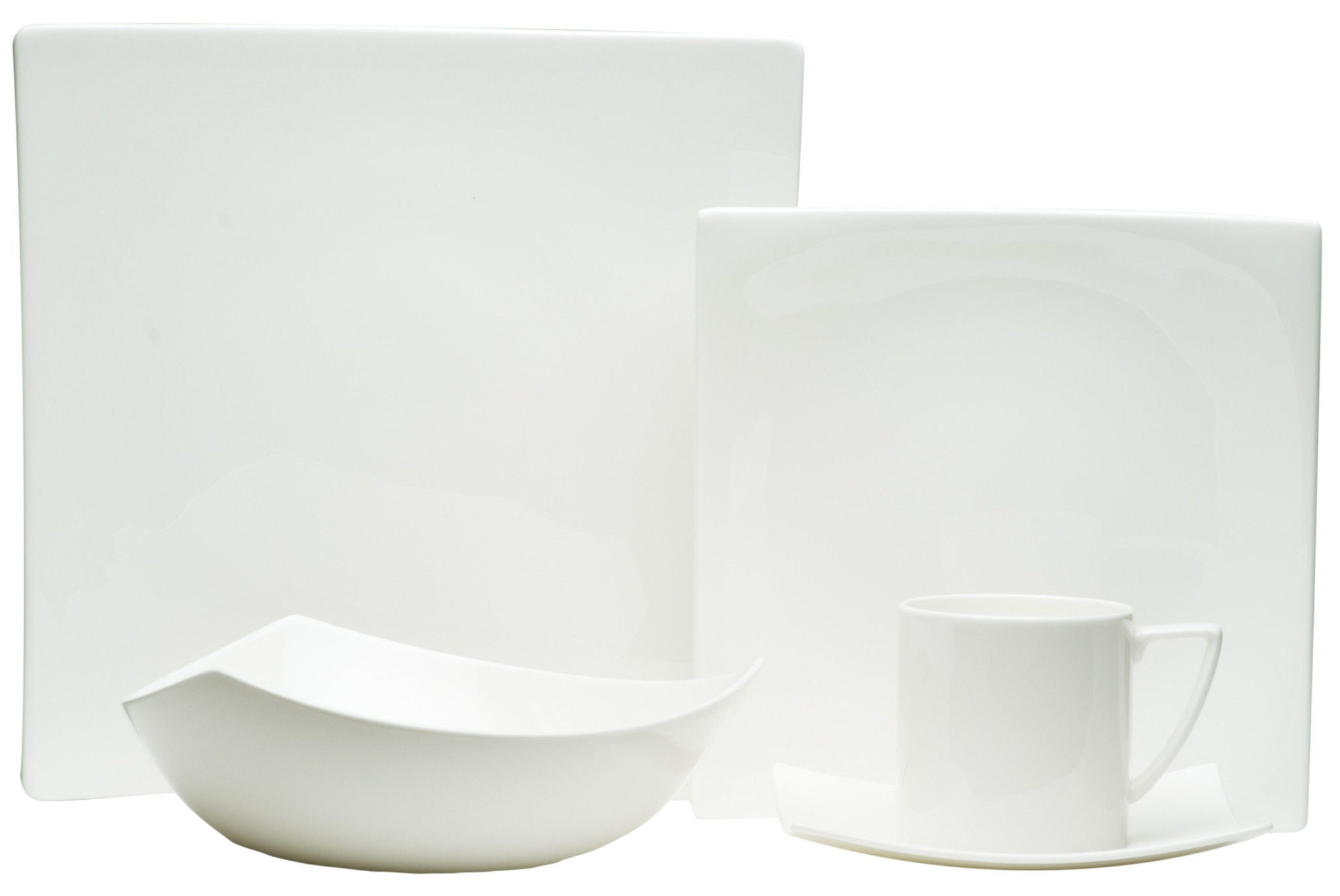 Five Piece Square Bone China Dinnerware Set - White