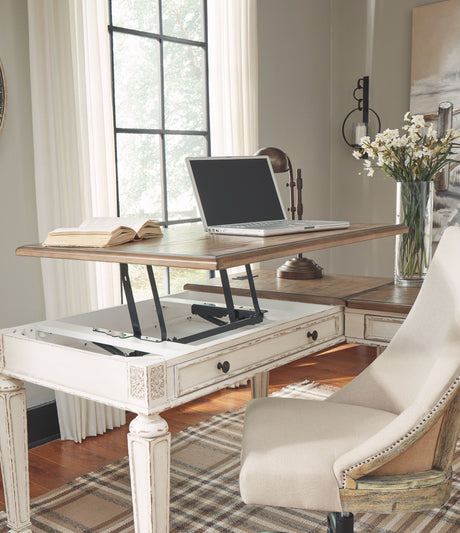 Realyn - White / Brown - Home Office Lift Top Desk by Signature Design by Ashley® | Bel Furniture