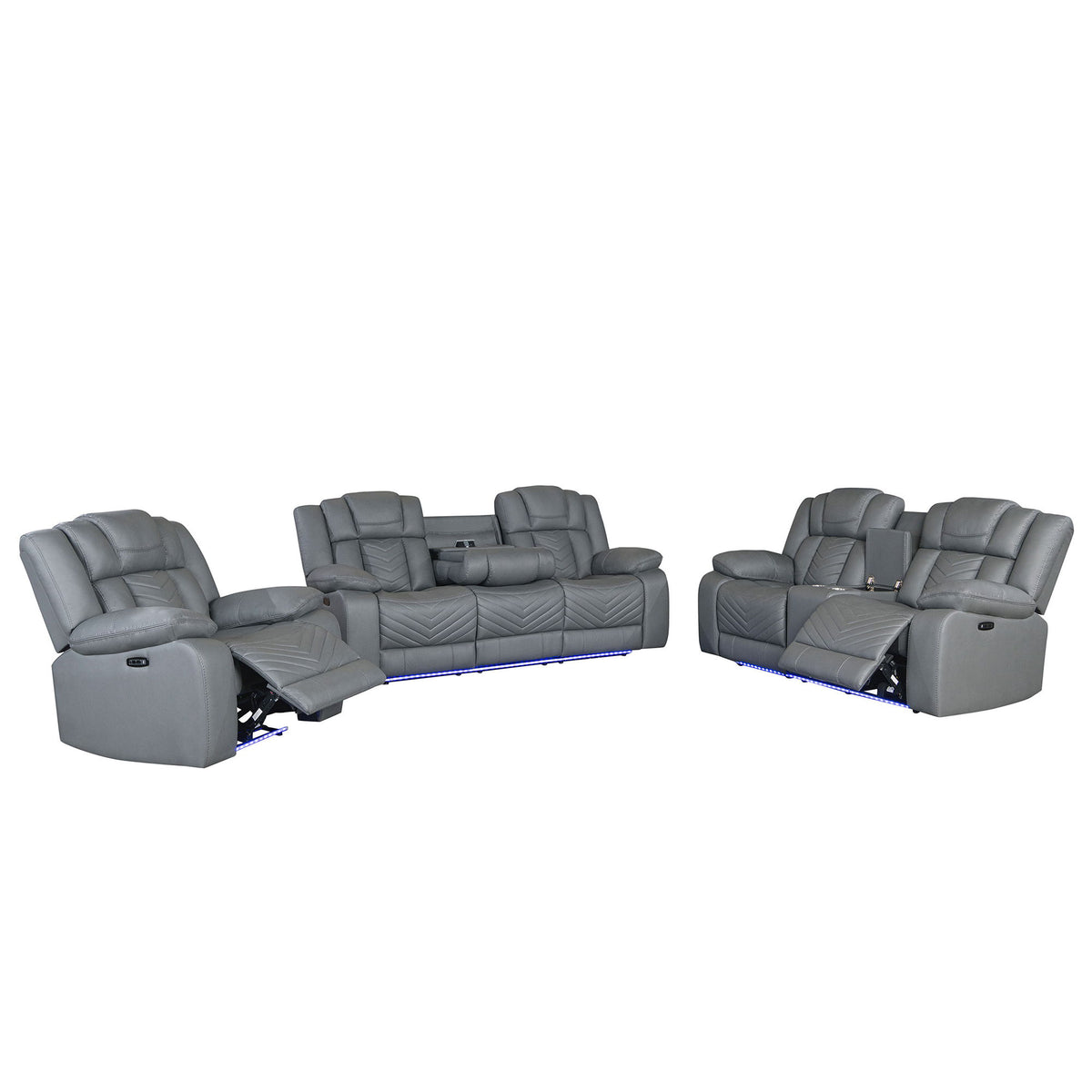 Raize - 10 Power Console Reclining Loveseat With LED And Immersive Sound - Gray