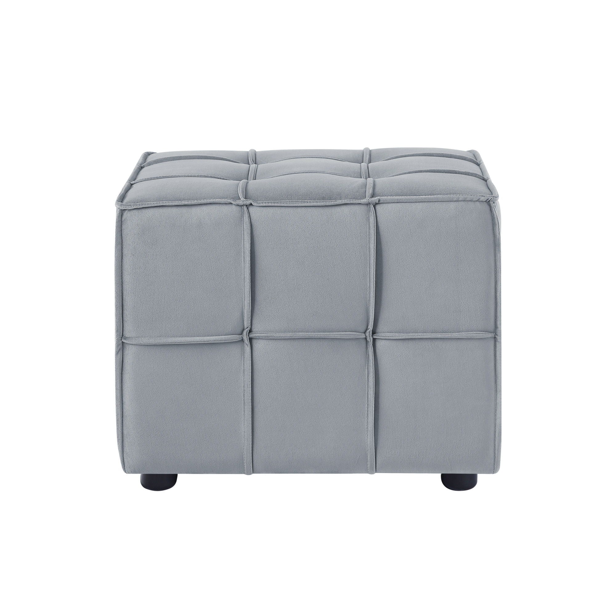 Velvet And Black Cube Ottoman - Light Gray