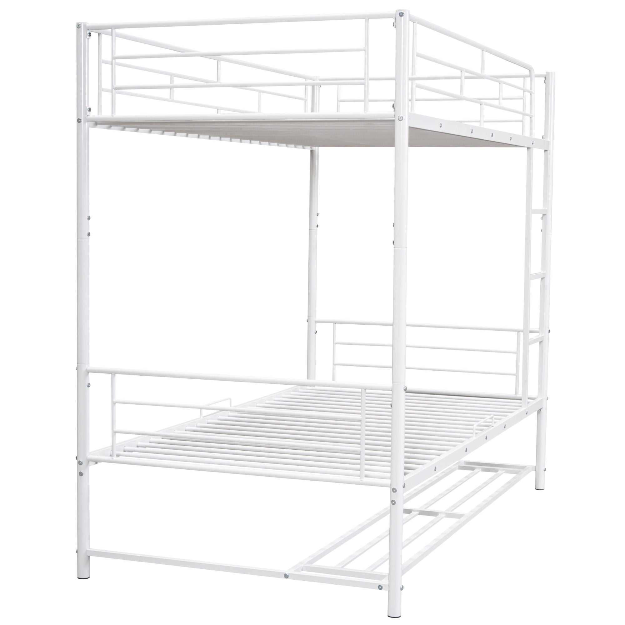 Twin Over Twin Metal Bunk Bed With Shelf And Guardrails