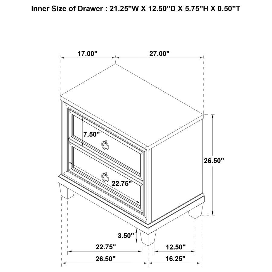 Pembroke - 2-Drawer Nightstand Bedside Table - Washed Oak