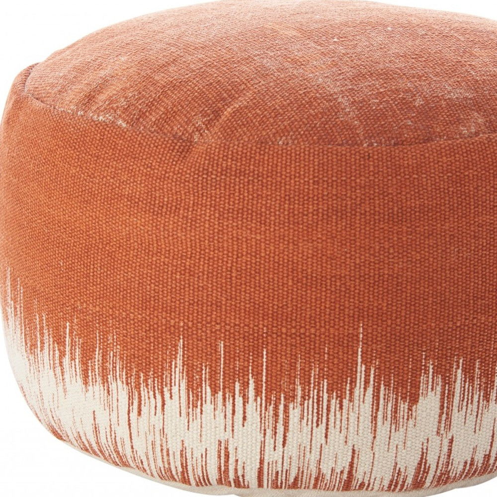 Cotton Round Abstract Pouf Ottoman - Orange / White