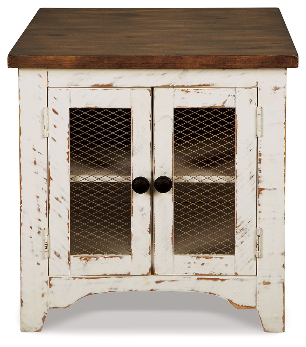 Wystfield - White / Brown - Rectangular End Table - 2 Doors by Signature Design by Ashley® | Bel Furniture