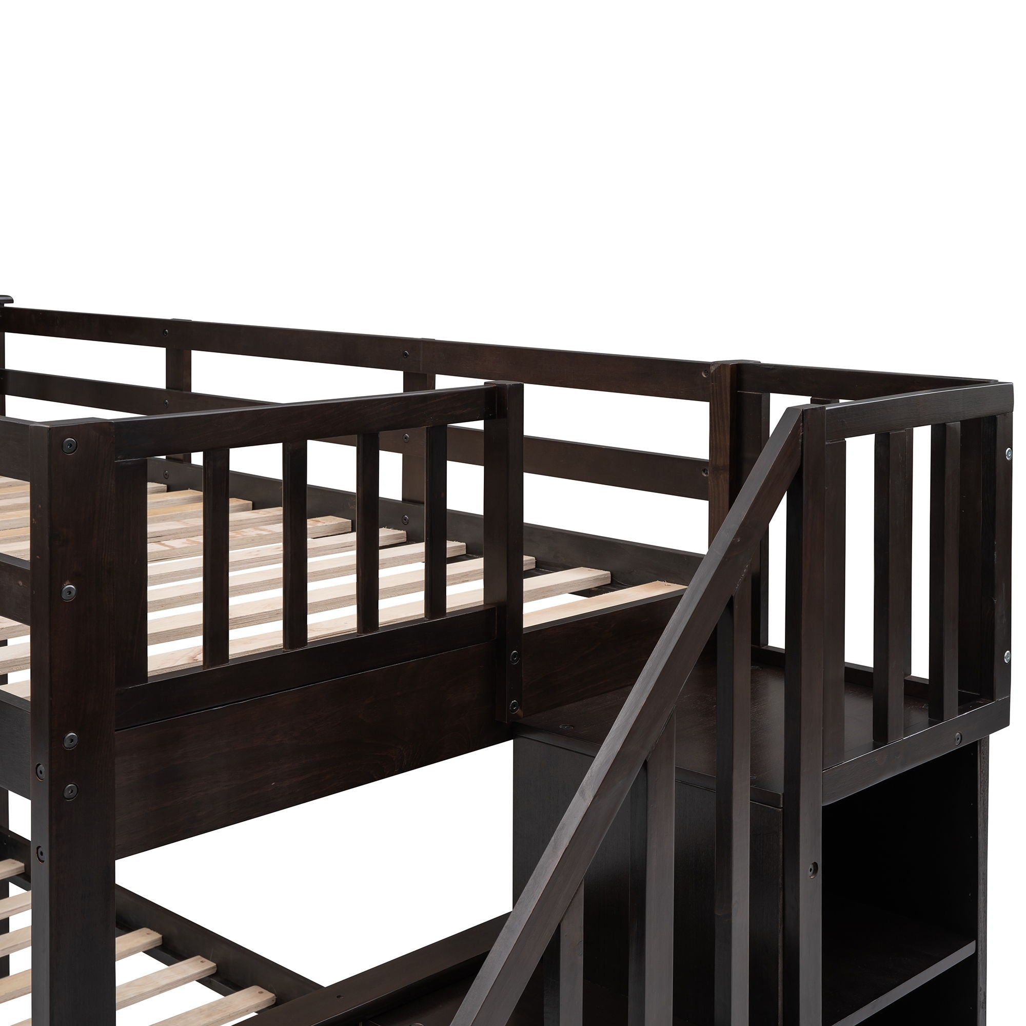 Stairway Bunk Bed With Storage And Guard Rail For Bedroom