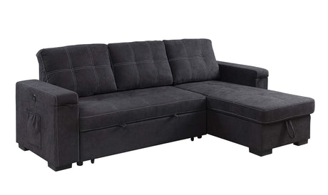 Toby - Woven Fabric Reversible Sleeper Sectional Sofa With Storage Chaise Cup Holder Charging Ports And Pockets - view 6