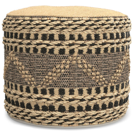 Stella - Round Woven Pouf - Natural / Black by Simpli-Home | Bel Furniture