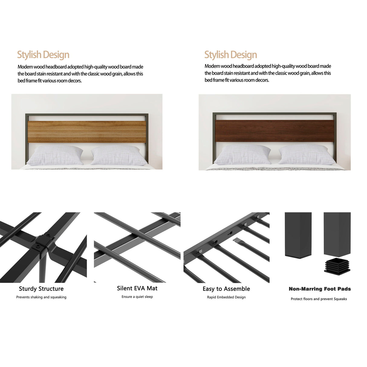 Ceres - Metal Bed With Wood Headboard & Footboard