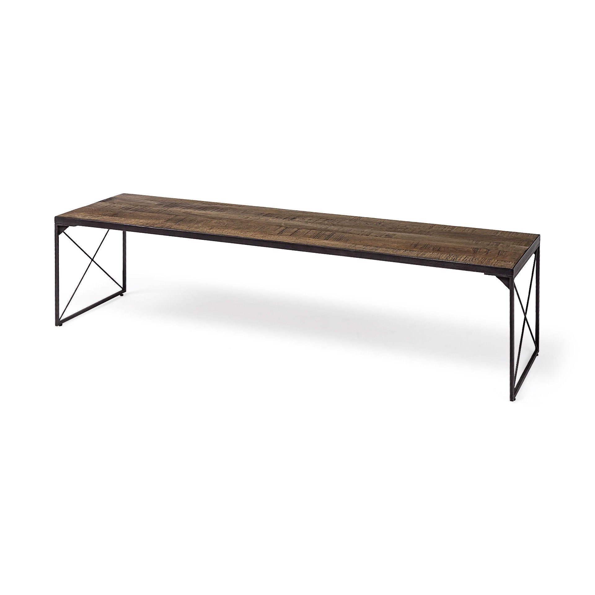 Rectangular Mango Woodmedium Top Iron Base Accent Bench - Brown