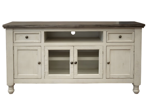 Open Shelving Distressed TV Stand - Ivory