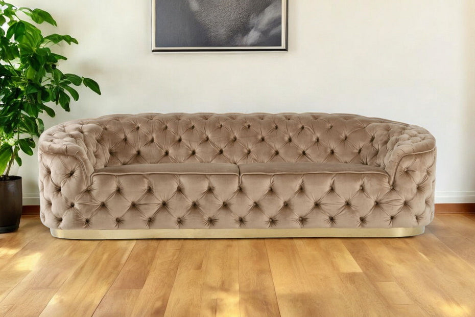 Velvet Sofa With Gold Legs - Beige