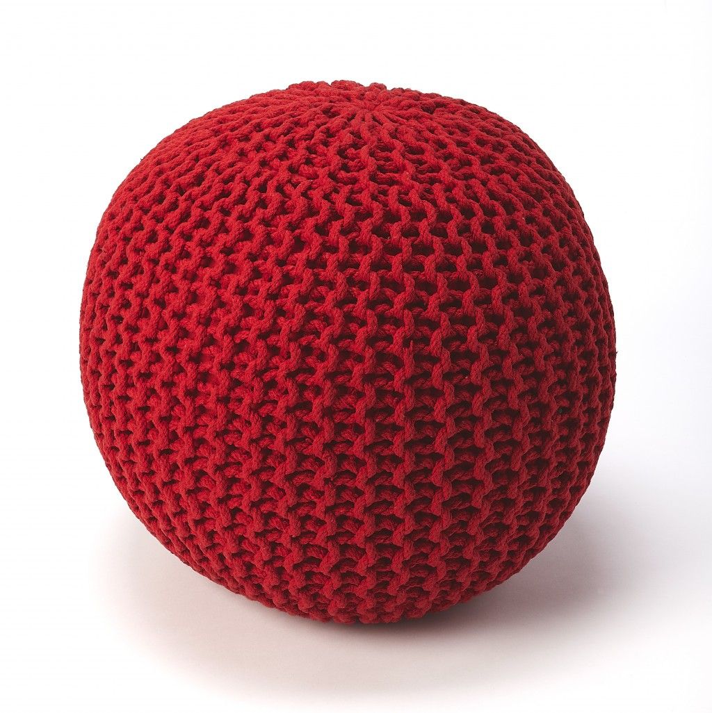 Round Pouf Ottoman - Red