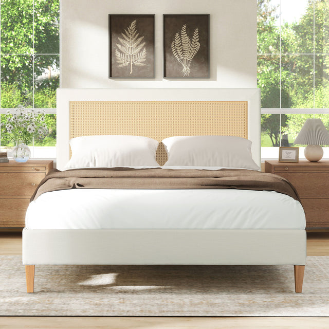 Haley - Upholstered Cane Back Platform Bed by Jennifer Taylor Home | Bel Furniture
