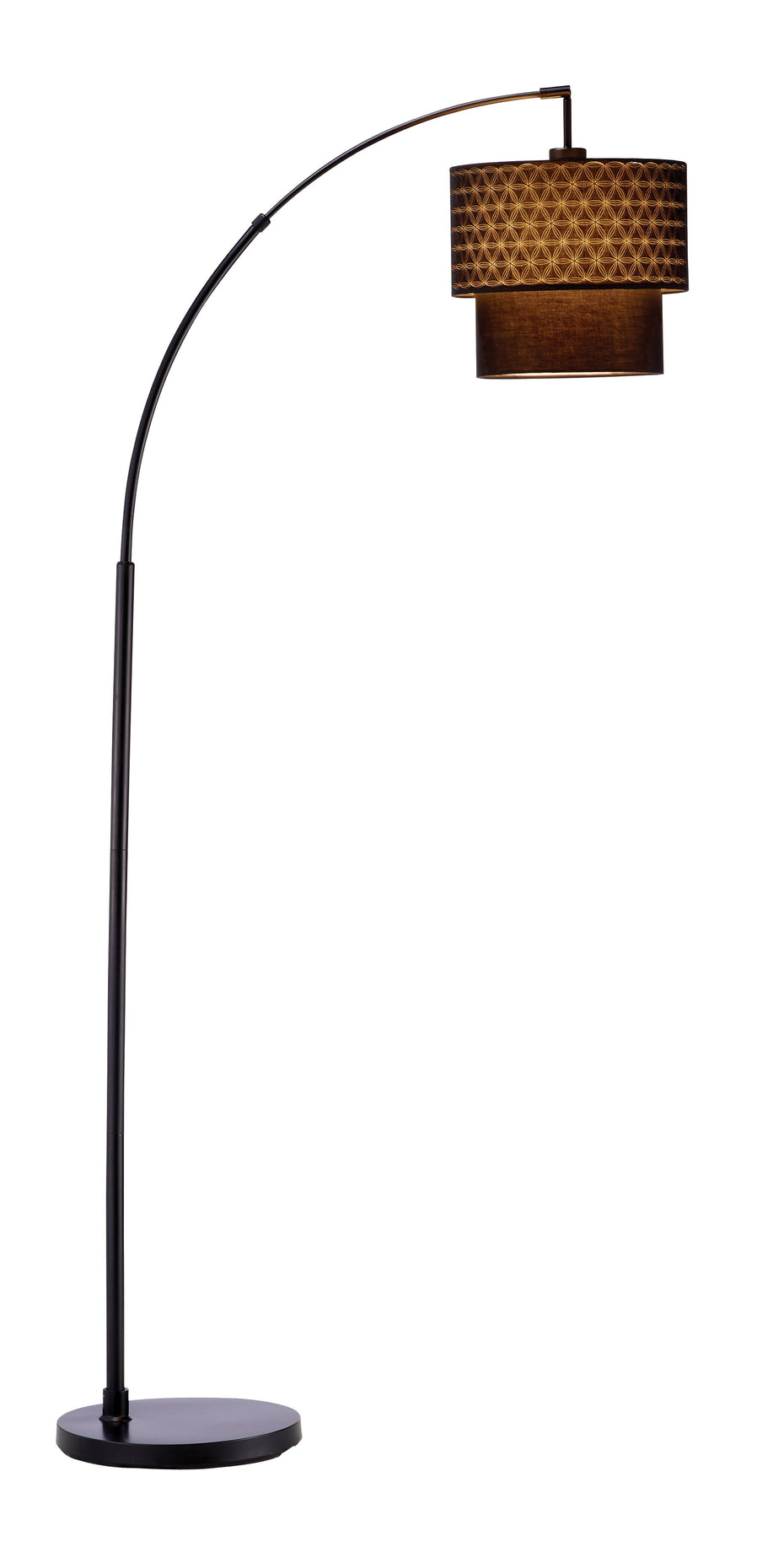 Arched Floor Lamp With Brown Drum Shade - Black