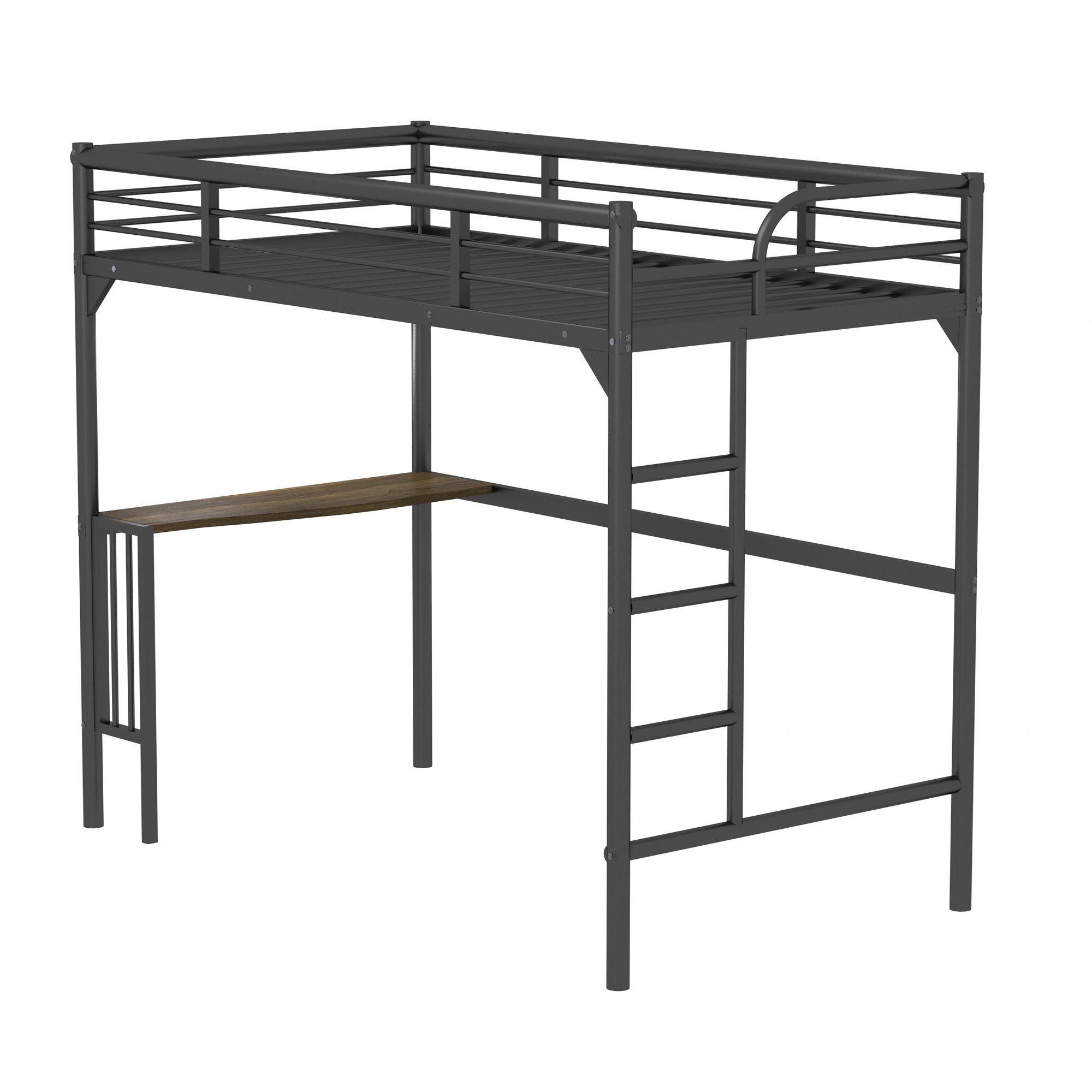 Twin Metal Loft Bed With Desk, Ladder And Guardrails, Bookdesk Under Bed - Black