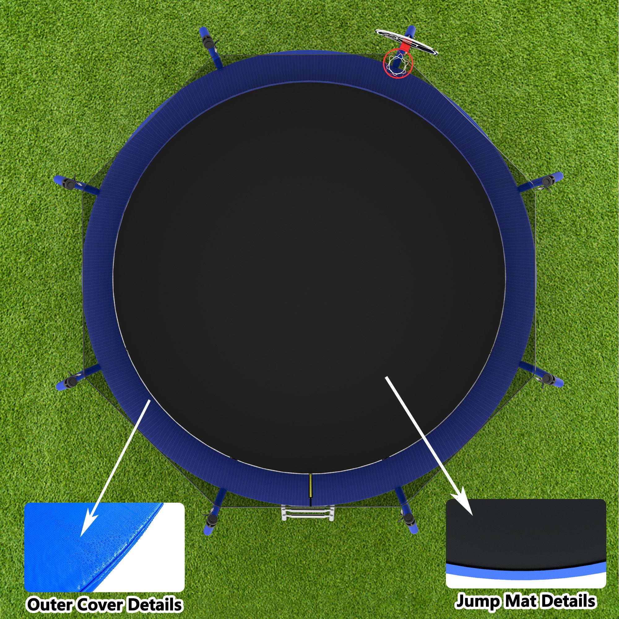 Trampoline With Basketball Hoop, Astm Approved Reinforced Type Outdoor Trampoline With Enclosure Net