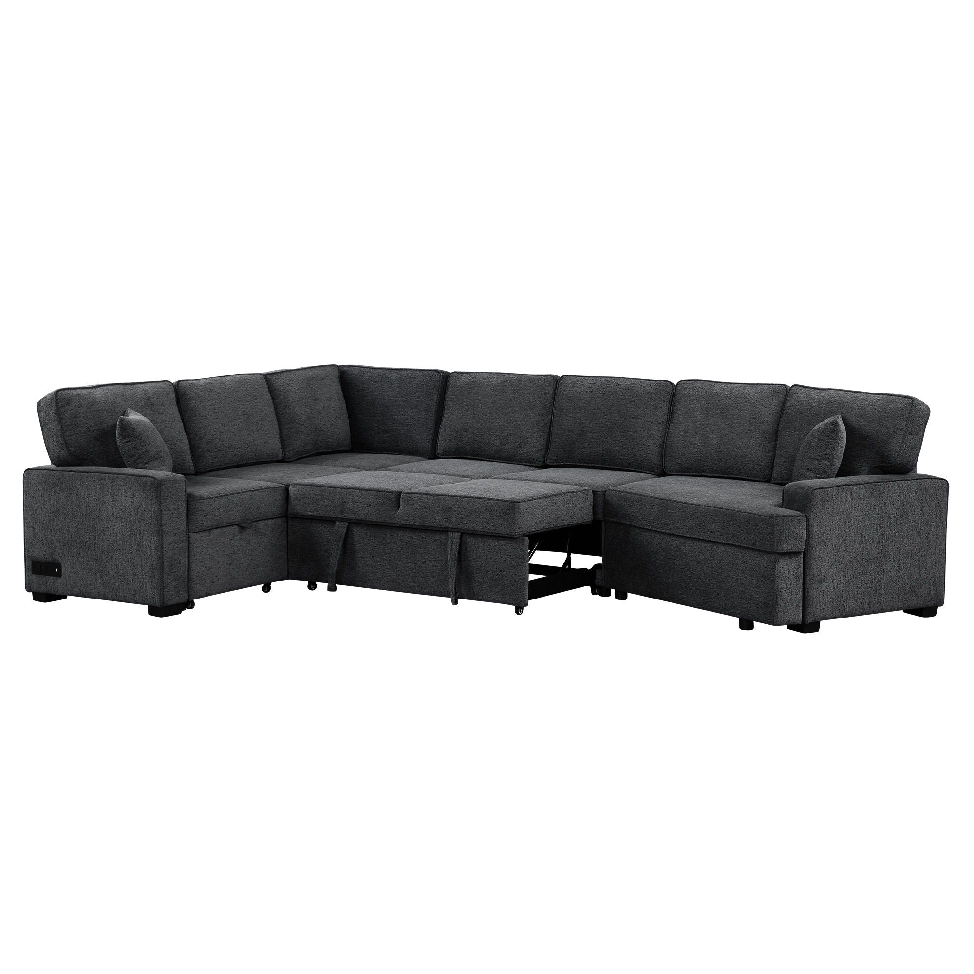 L-Shaped Sofa Sectional Sofa Couch Pull-Out Sofa Bed With Charging Devices And Cup Holders For Living Room