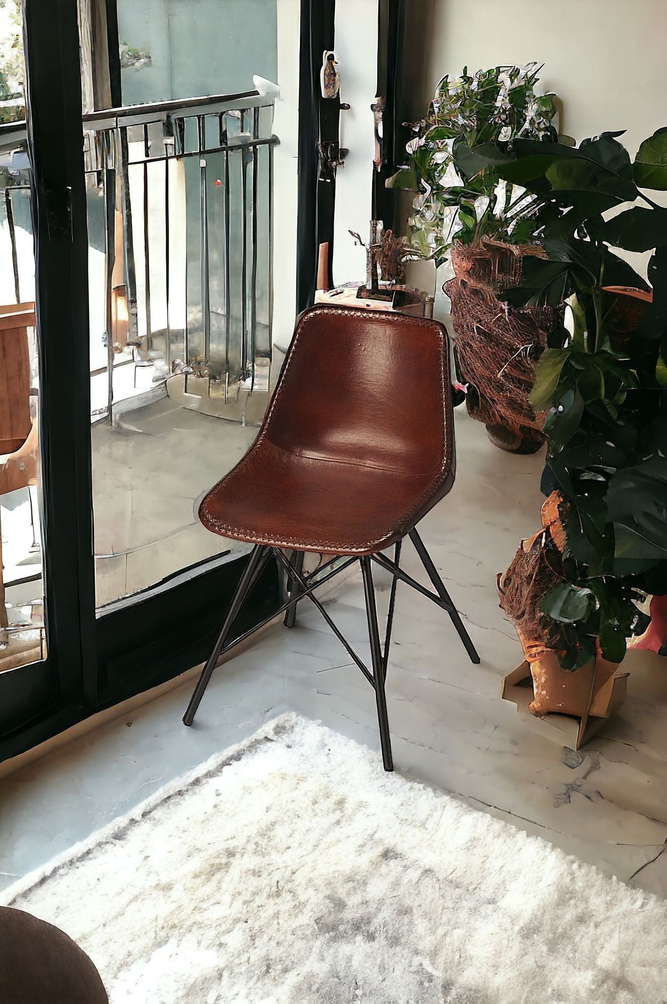 31.5" Faux Leather Side Chair - Brown / Black