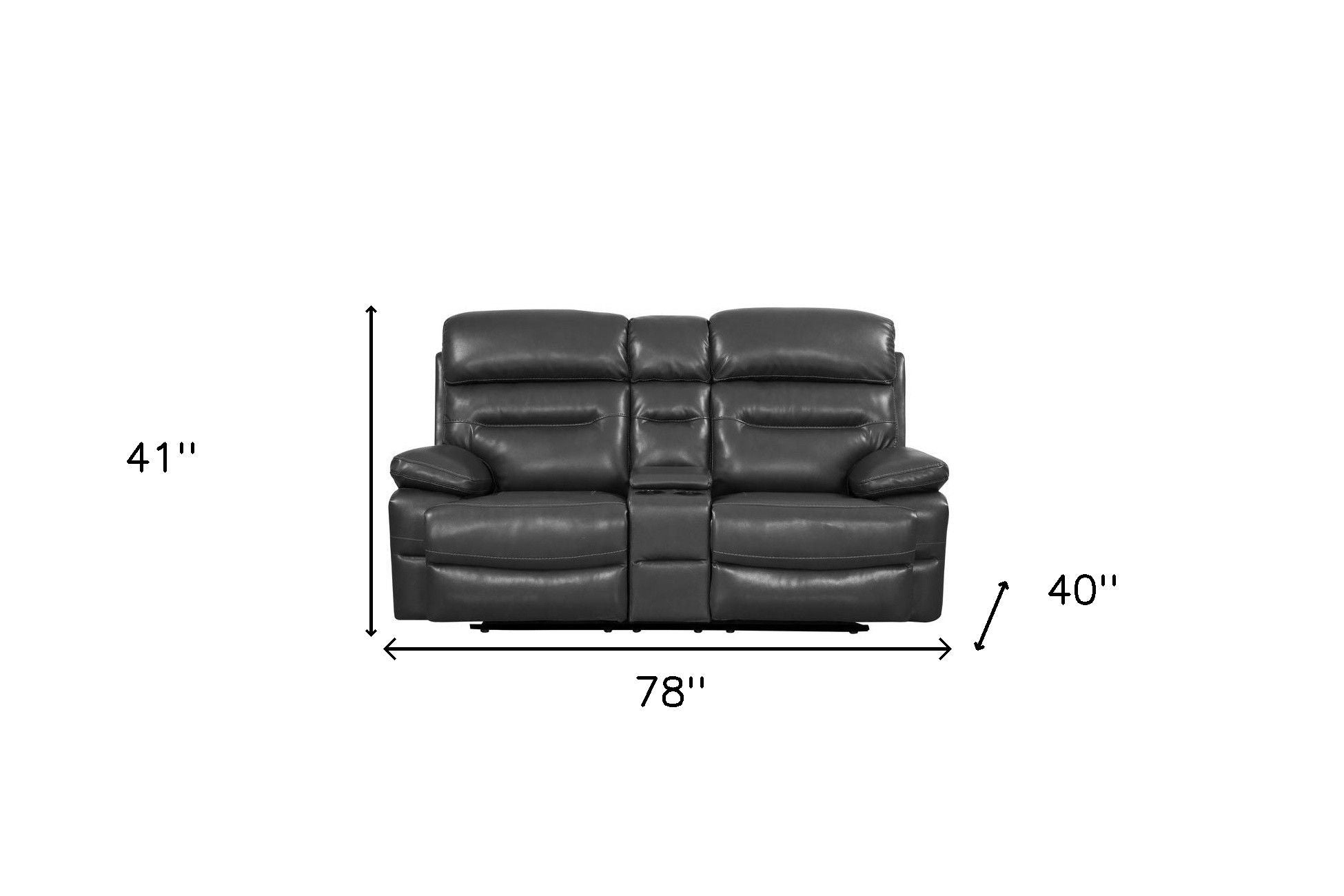 Faux Leather Love Seat With Storage Manual Reclining - Gray