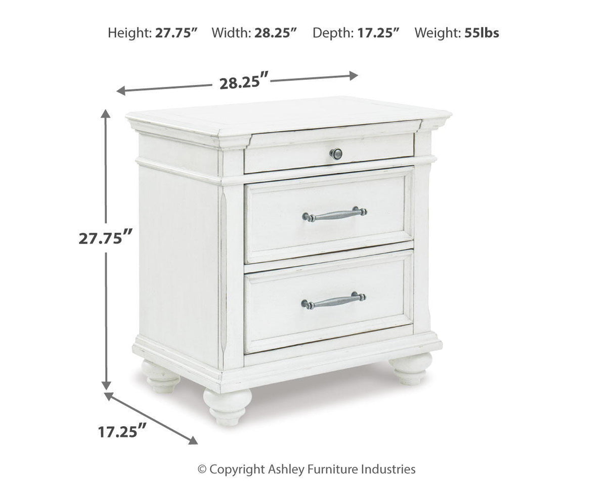 Kanwyn - Three Drawer Night Stand - Whitewash - view 2