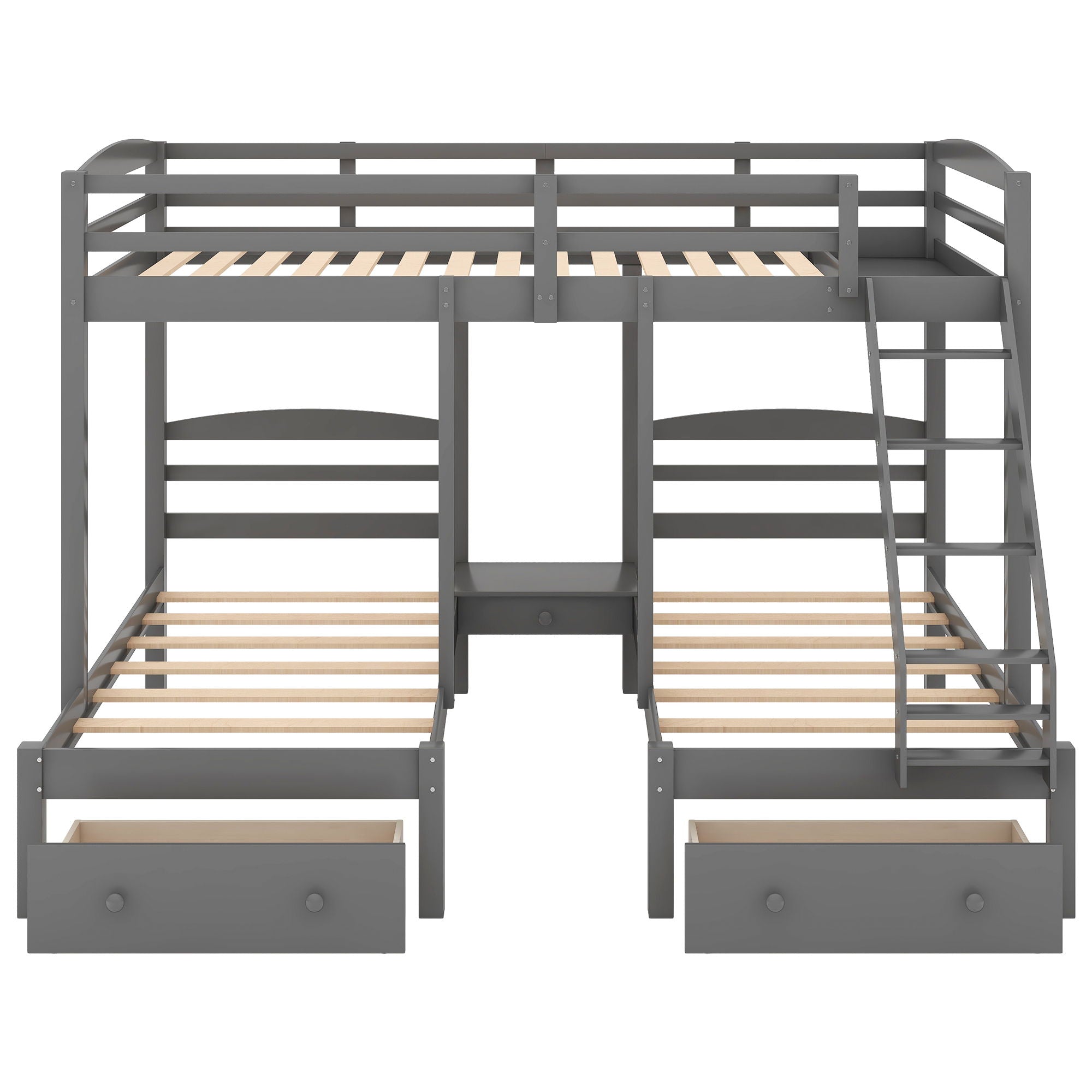 Full Over Twin & Twin Bunk Bed, Triple Bunk Bed With Drawers - Gray