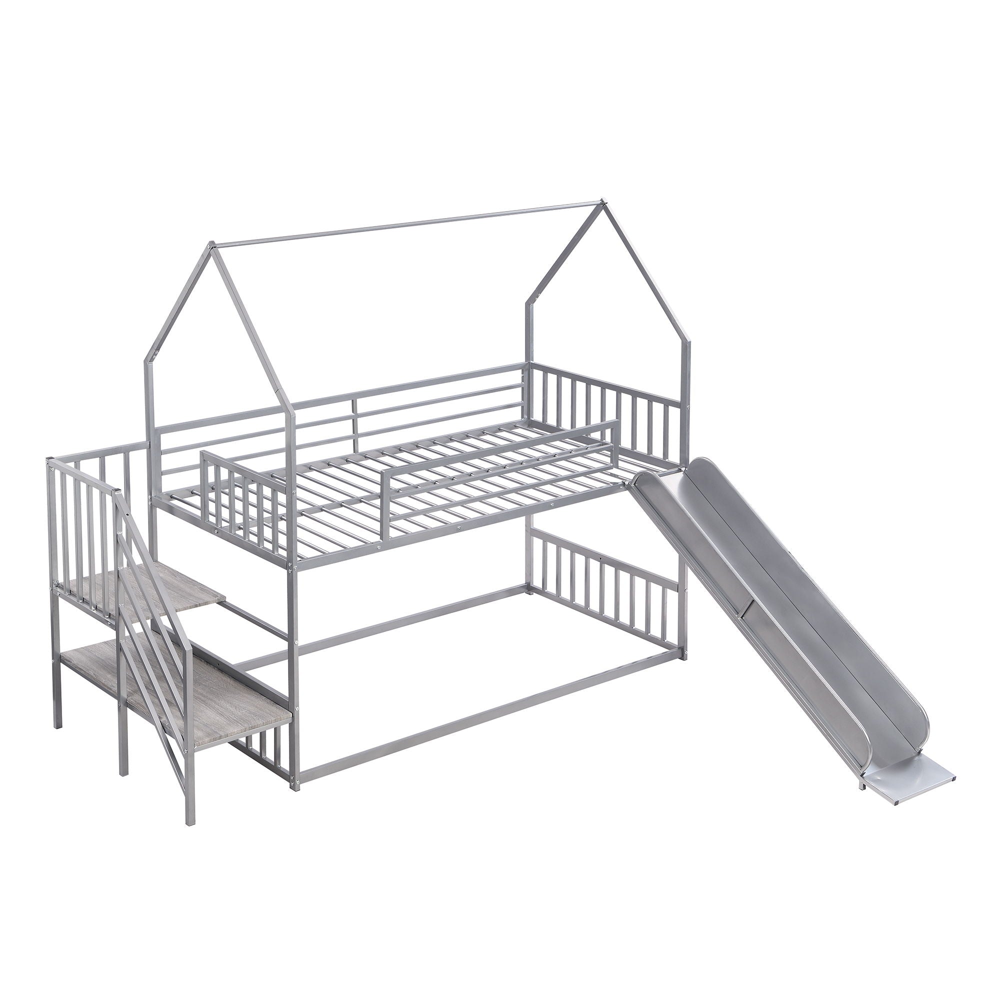 Twin Over Twin Metal Bunk Bed House Bed With Slide And Staircase