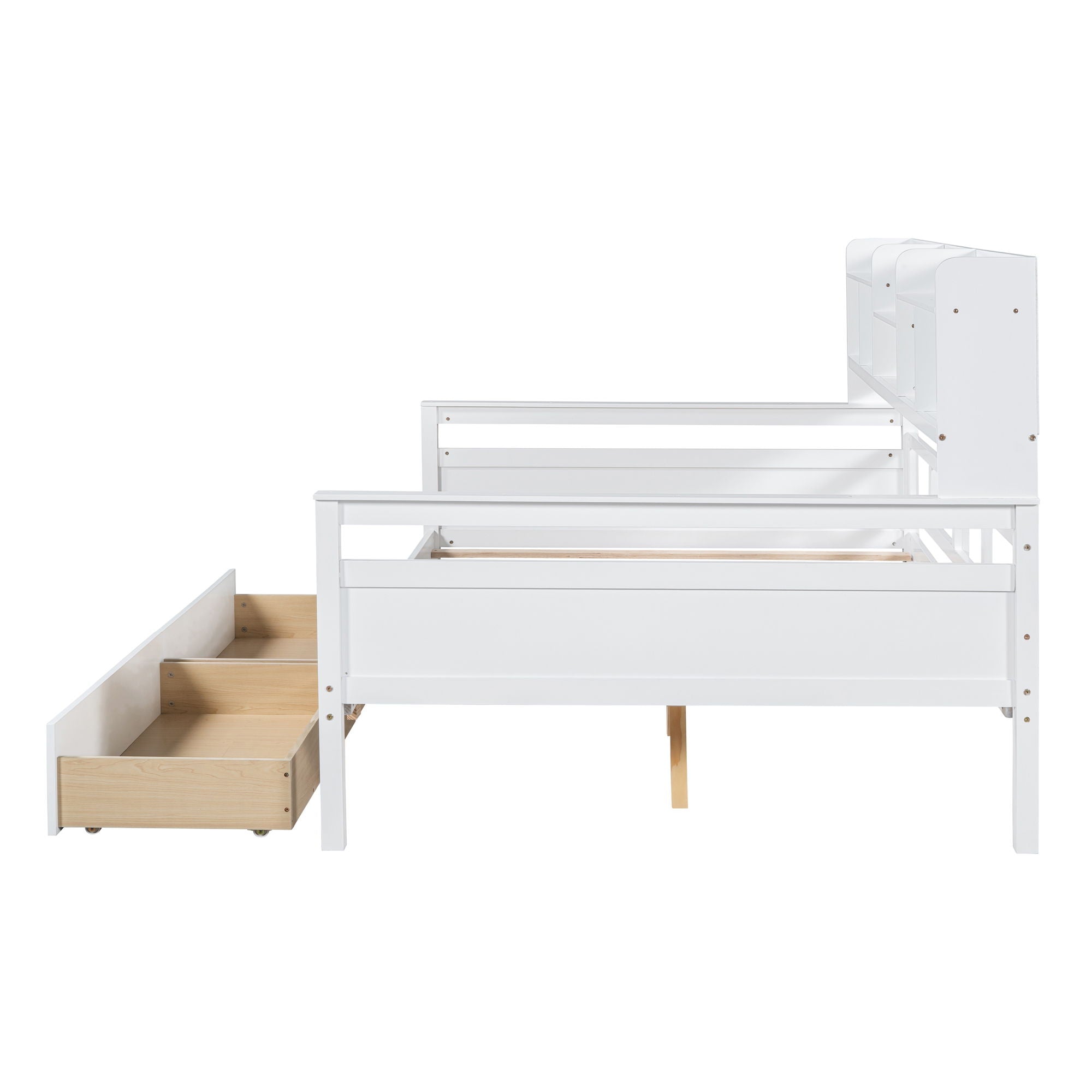 Daybed, Wood Slat Support, With Bedside Shelf And Two Drawers