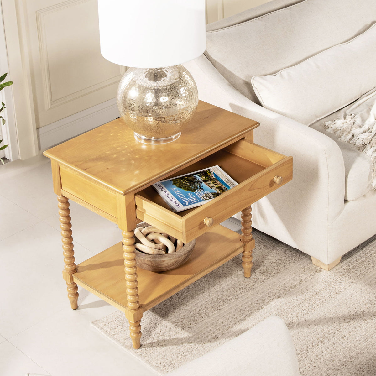 Easton - Modern Farmhouse Turned 1 Drawer Storage Side Table With Shelf - Natural Brown by Jennifer Taylor Home | Bel Furniture