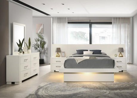 Jessica - Bedroom Set With LED White 5 Pc. Bed, Dresser, Mirror, 2 Nightstands Queen by CoasterEssence | Bel Furniture