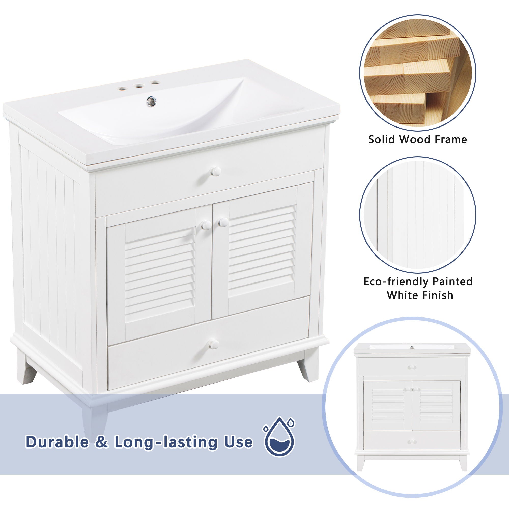 Bathroom Vanity Base Without Sink, Bathroom Cabinet With Two Doors And One Drawer - White