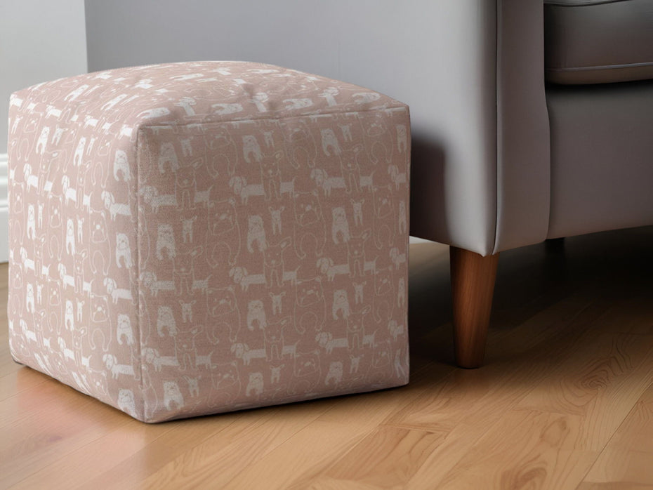 Cotton Animal Print Pouf Ottoman - Pink