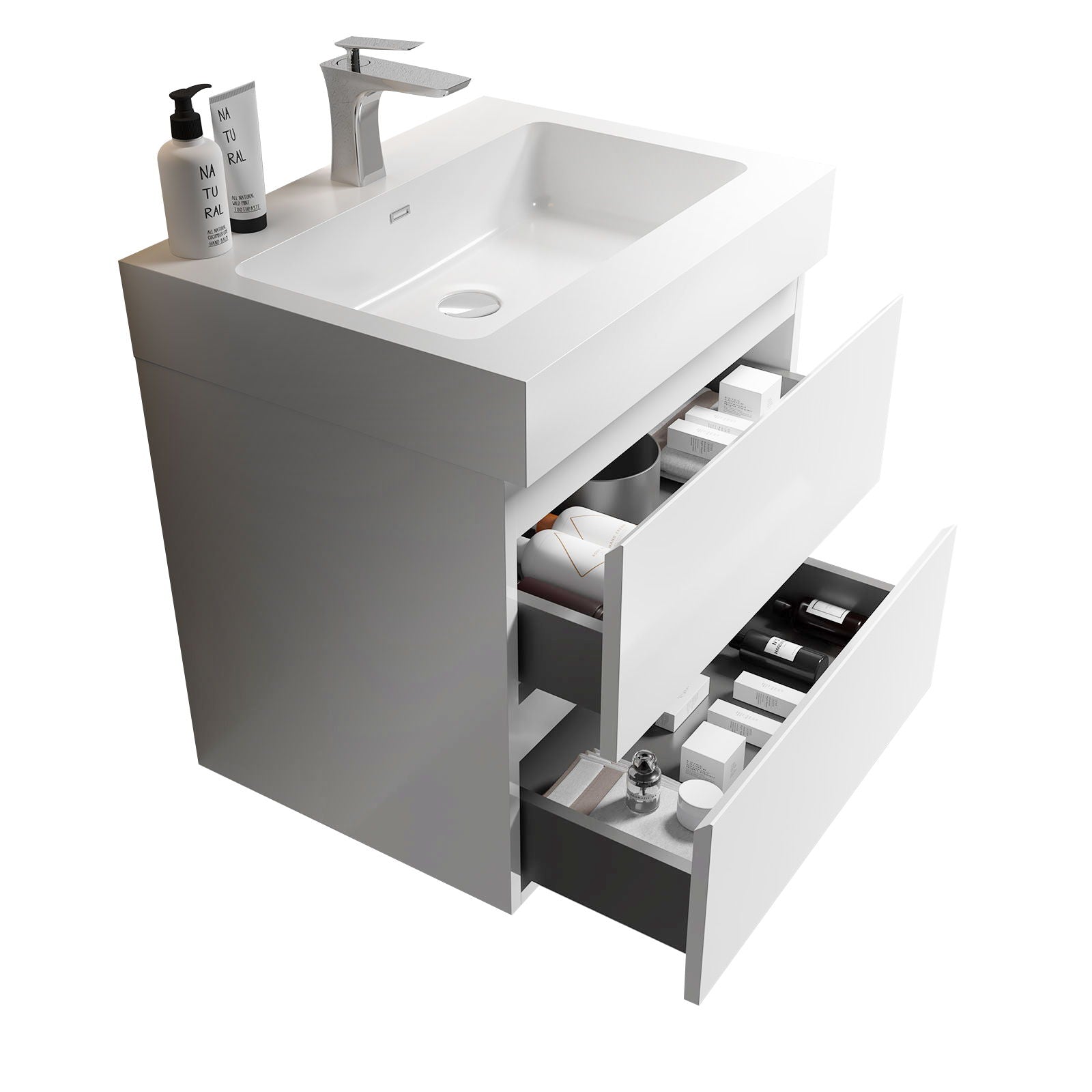 Alice - Bathroom Vanity With Large Storage, Sink Wall Mounted Floating Bathroom Vanity For Modern Bathroom, One-Piece Sink Basin Without Drain And Faucet