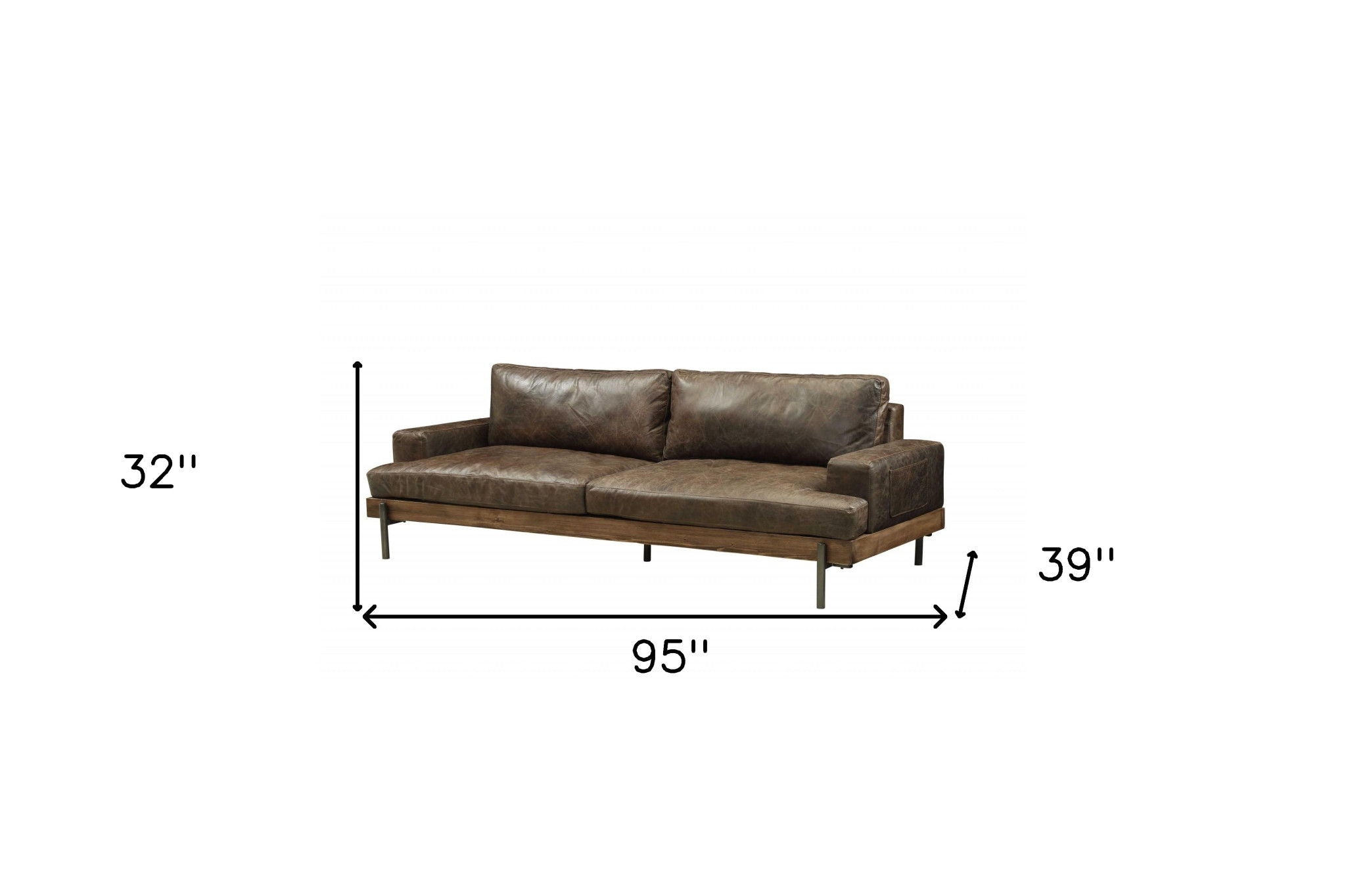 Top Grain Leather Sofa With Black Legs - Chocolate