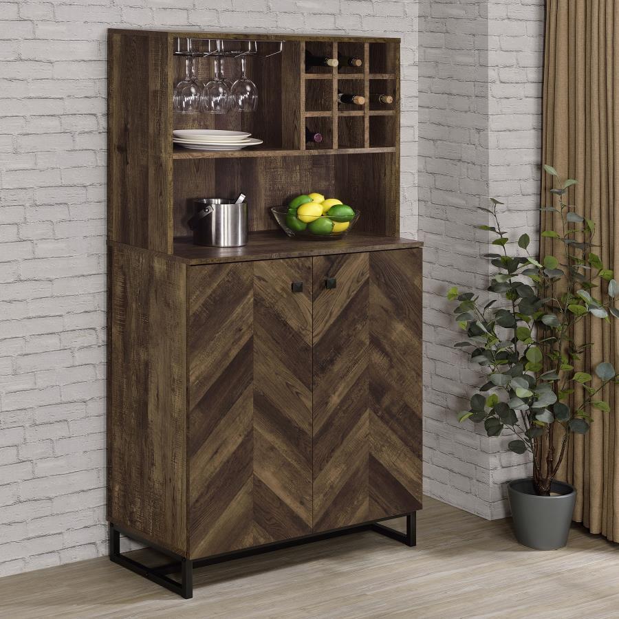 Mendoza - 2 Door Home Bar Cabinet Wine Storage - Rustic Oak by CoasterEveryday | Bel Furniture