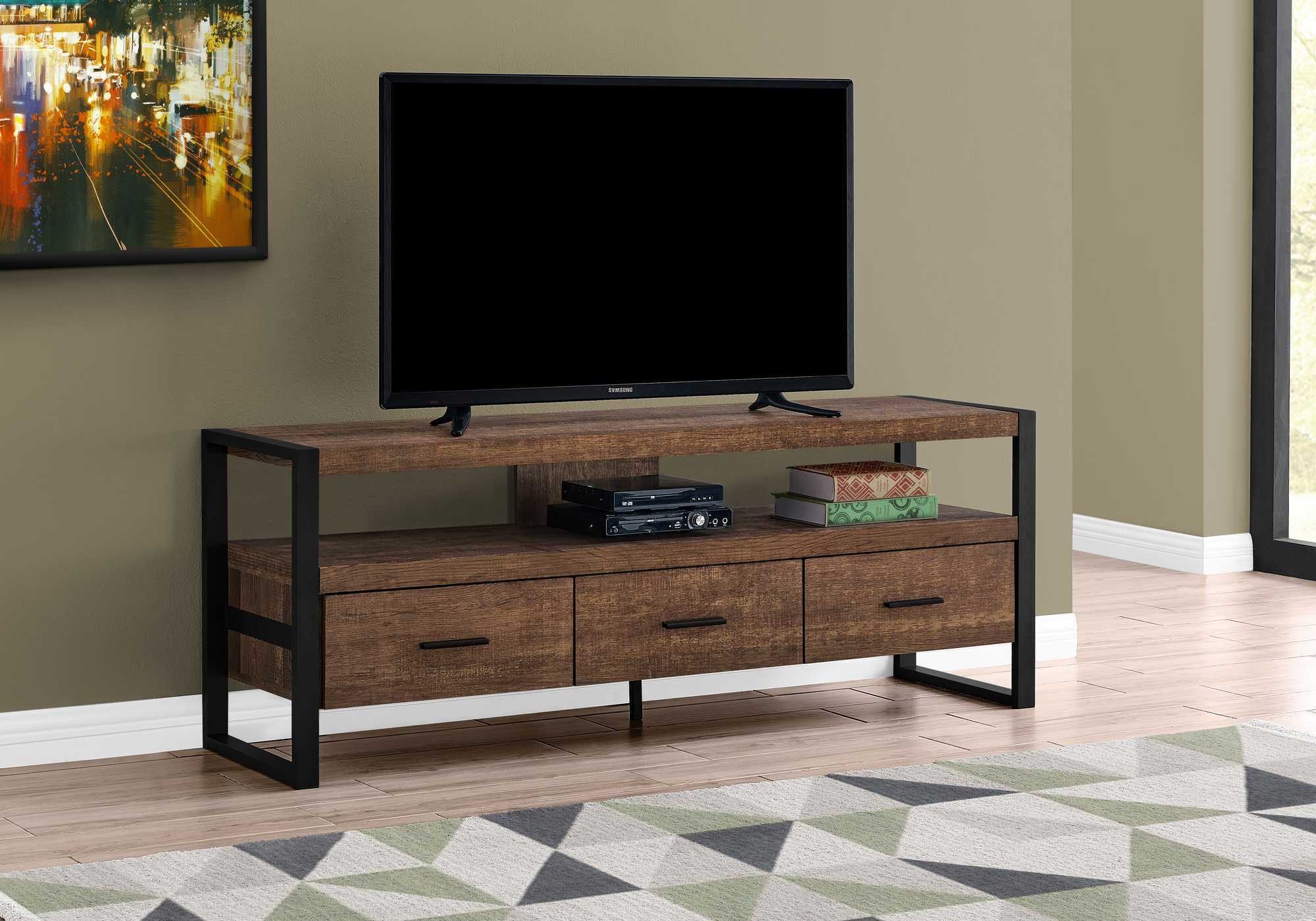 Cabinet Enclosed, Storage TV Stand - Brown / Black