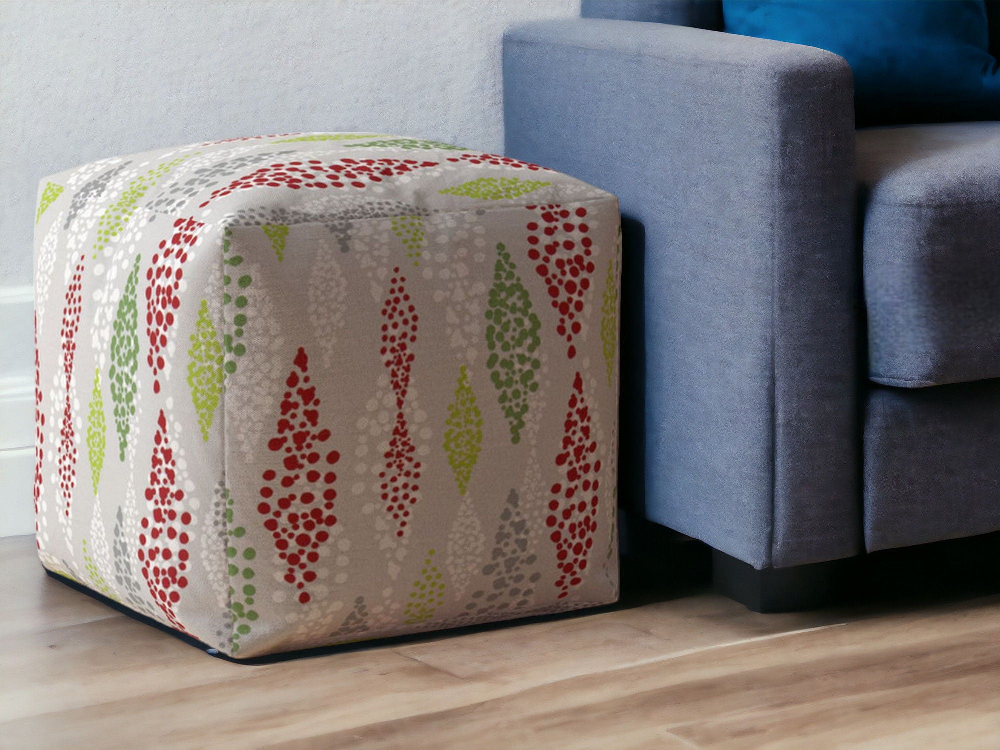 Cotton Polka Dots Pouf Ottoman - Ivory